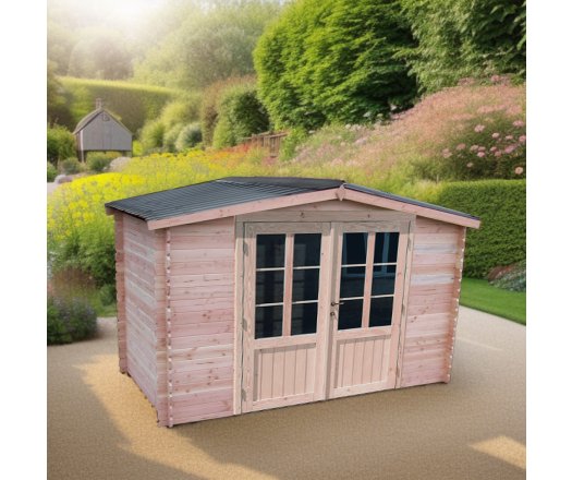 Abri Dhana avec bac acier, Douglas Madriers 28mm, 3.00 x 3.00m, 9.00m²