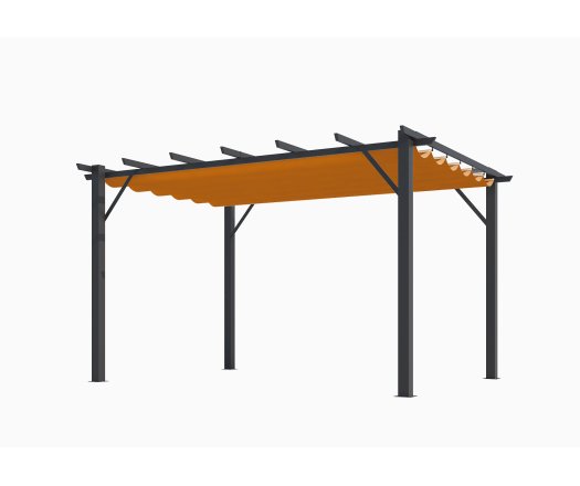 Pergola Bioclimatique, aluminium Gris anthracite Poteaux 10x10 cm, Toile couleur rouille, 4.0 x 3.0 m, 12m²