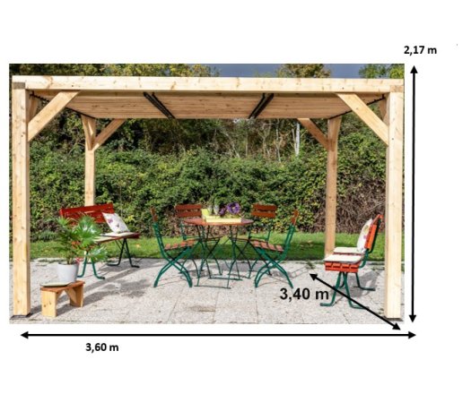 Pergola Veneto avec ventelles réglables, Bois douglas, 3.40 x3.60 m, 12.20