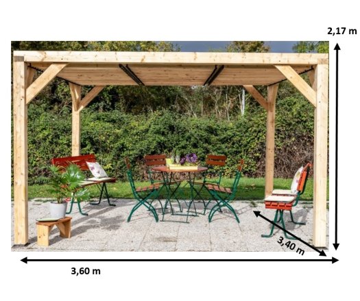 Pergola Veneto avec ventelles réglables /Toit, Epicéa/Sapin traité, 3.60 x 3.40 m, 12.20m²