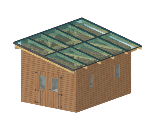 Abri photovoltaïque Wattoit 5kWc, THT lamellé collé 120 x 120 mm, 3.75 x 5.82m, 21.83 m²