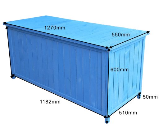 Coffre de rangement, Bois lasuré couleur bleue, 0.50 x 1.30 m, 0.65m²