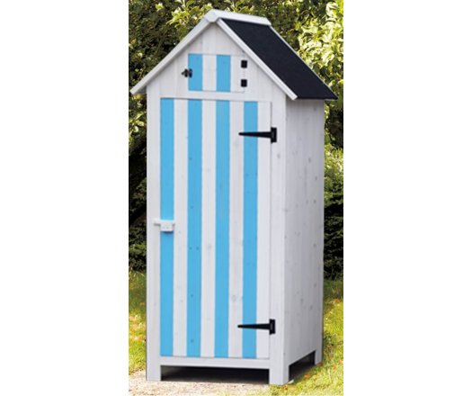 Armoire cabine de rangement équipée de 3 étagères, Bois lasurée couleur bleue et blanche, 0.52 x 0.54 m, 0.28m²