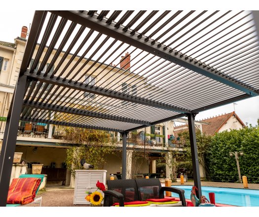 Pergola Bioclimatique avec ventelles, Aluminium gris anthracite, 3.60 x 6.00m, 21.60m²