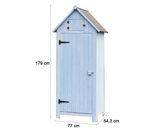 Armoire cabine de rangement équipée de 3 étagères, Bois lasurée finition bleu, 0.65 x 0.44 m, 0.28m²