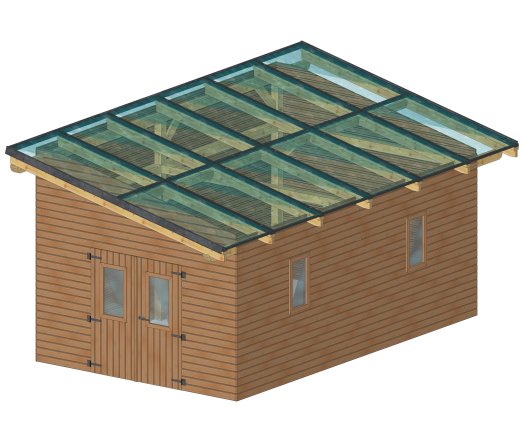 Abri photovoltaïque Wattoit 6kWc, THT lamellé collé 120 x 120 mm, 3.75 x 6.97 m, 26.14 m²