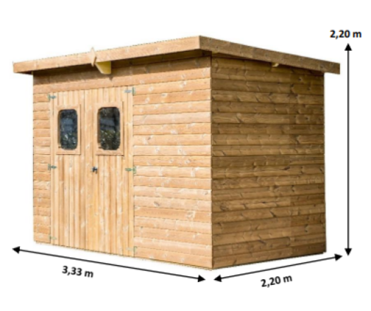 Abri Theora, THT panneaux 19mm, 3.30 x 2.20m, 7.40m²