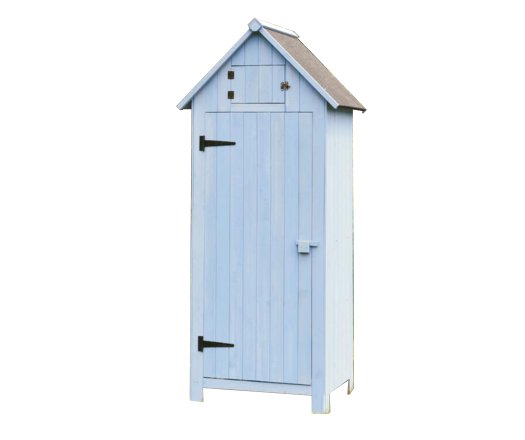 Armoire cabine de rangement équipée de 3 étagères, Bois lasurée finition bleu, 0.65 x 0.44 m, 0.28m²