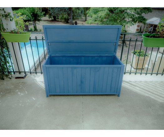 Coffre de rangement, Bois lasuré couleur bleue, 0.50 x 1.30 m, 0.65m²