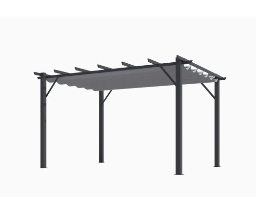 Pergola Bioclimatique, aluminium Gris anthracite Poteaux 10x10 cm, Toile couleur grise, 4.0 x 3.0 m, 12m²