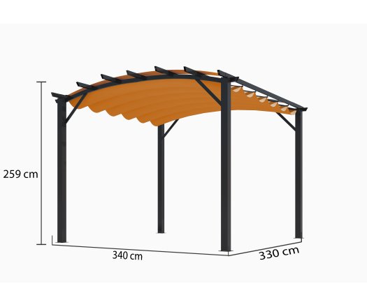 Pergola arche, structure mixte aluminium/acier coloris gris anthracite toile couleur rouille, 3.40 x 3.30 m, 11.20m²