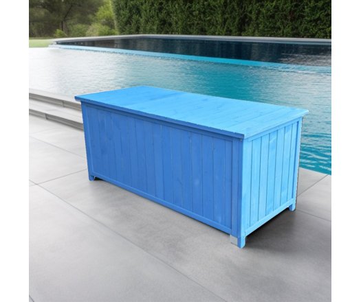 Coffre de rangement, Bois lasuré couleur bleue, 0.50 x 1.30 m, 0.65m²