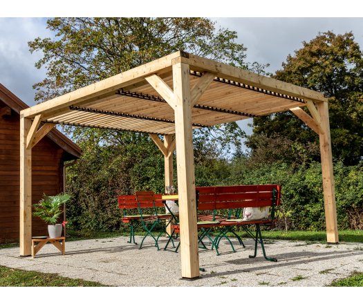 Pergola Veneto avec ventelles réglables /Toit, Epicéa/Sapin traité, 3.60 x 3.40 m, 12.20m²