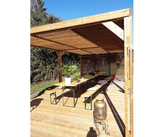 Pergola Thermauvent  avec ventelles mobiles sur mur, THT, 3.40 x 6.20 m, 21.0m²