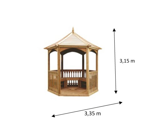 Pavillon Hexagonal, Sapin massif traité autoclave, Diamètre de 2.70m, 4.70m²