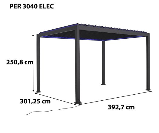Pergola bioclimatique avec ventelles électrique et ruban LED, Aluminium, 3.0 x 4.0 m, 12m²