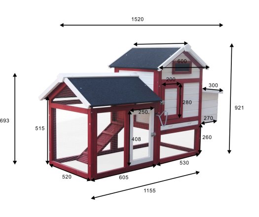 Poulailler standard bi-corps couvert, Bois, 1.15 x 0.52m, 0.94m²