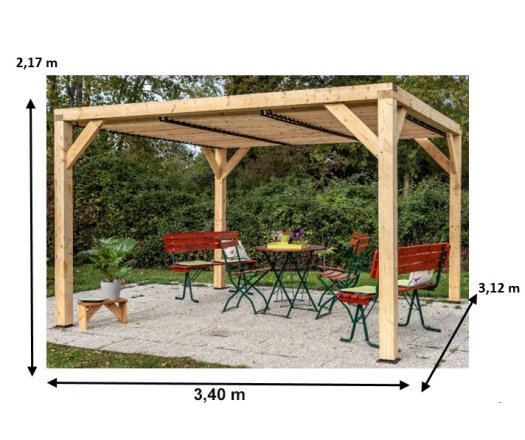 Pergola Veneto avec ventelles réglables, Bois douglas, 3.40 x3.10 m, 10.50m²