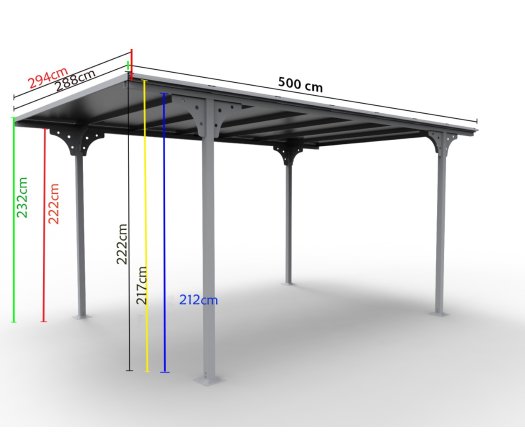 Carport, Aluminium 1.4mm, 5.00 x 2.80m, 14.70m²