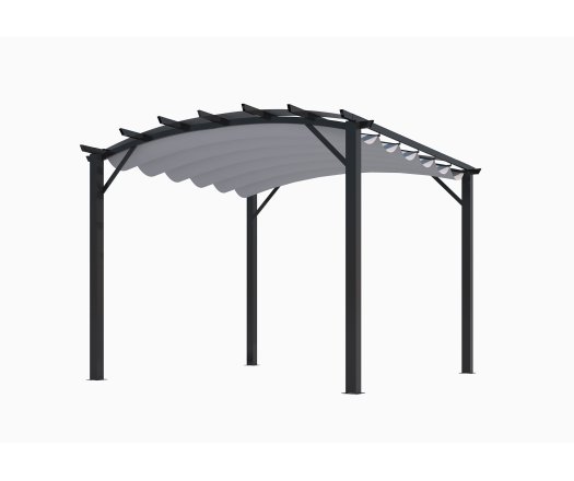 Pergola arche, structure mixte aluminium/acier coloris gris anthracite toile couleur gris, 3.40 x 3.30 m, 11.20m²