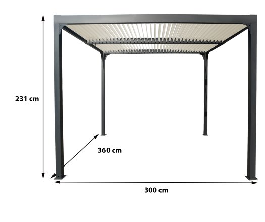 Pergola Bioclimatique avec ventelles, Aluminium gris anthracite, 3.60 x 3.00m, 10.80m²