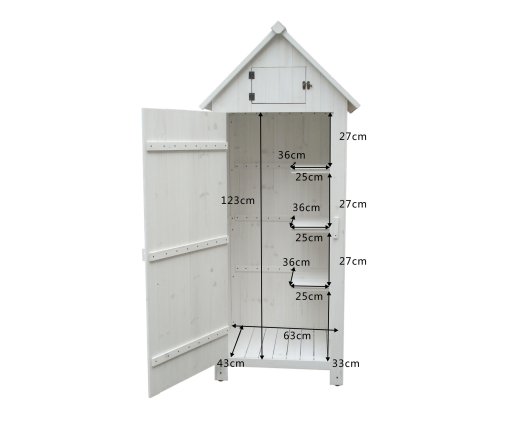 Armoire cabine de rangement équipée de 3 étagères, Bois lasurée finition blanc, 0.65 x 0.44 m,  0.28m²