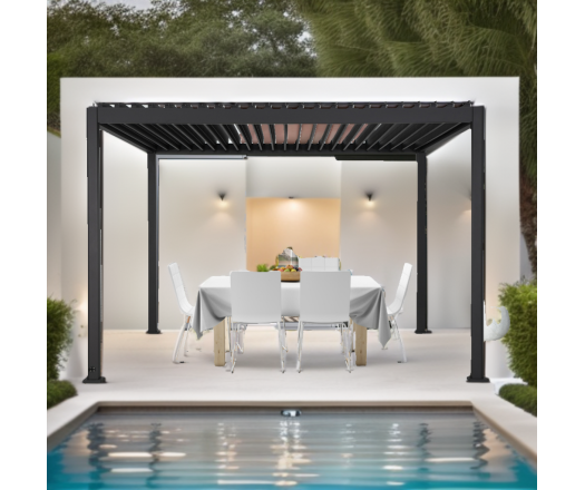 Pergola bioclimatique avec ventelles électrique et ruban LED, Aluminium, 3.0 x 4.0 m, 12m²