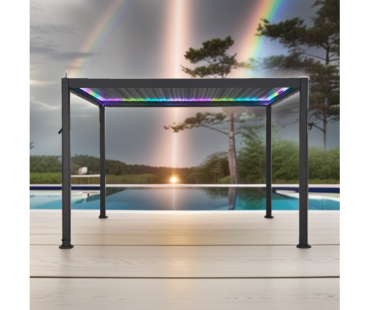 Pergola bioclimatique avec ventelles électrique et ruban LED, Aluminium, 3.0 x 4.0 m, 12m²