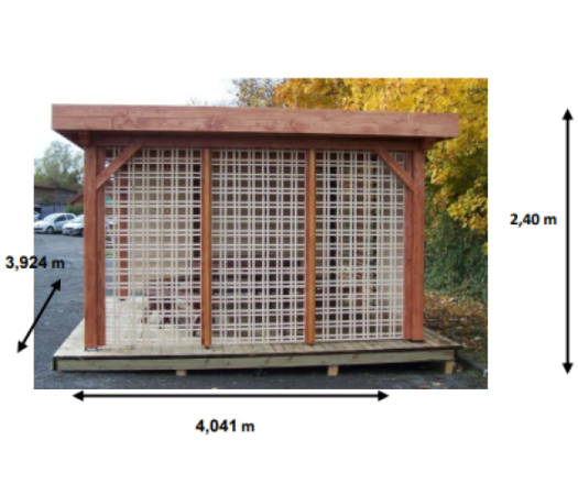 Auvent Ombra avec treillage en bois sur 1 côté, Sapin du nord couverture bac acier, 4.05 x 3.90 m, 15.80m²