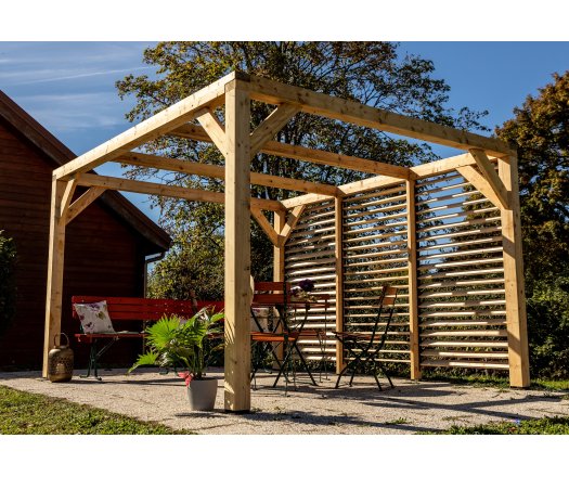 Pergola Veneto avec ventelles orientables, Bois douglas, 3.40 x 3.60m, 12.20m²