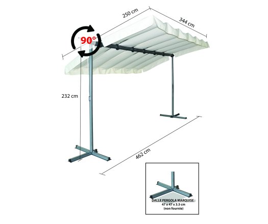 Pergola Marquise avec toile, Aluminium, 2.50 x 3.40, 8.50m²