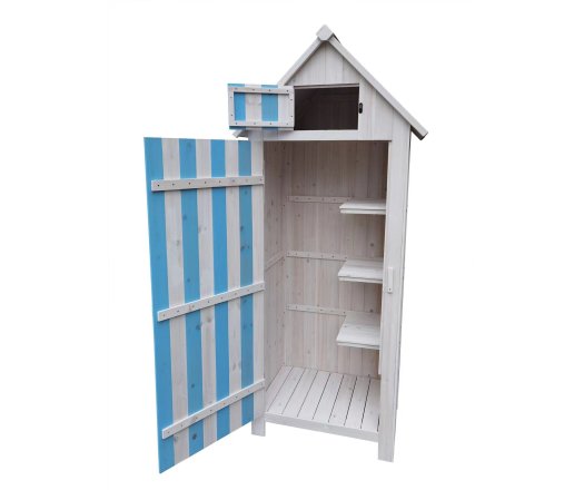 Armoire cabine de rangement équipée de 3 étagères, Bois lasurée couleur bleue et blanche, 0.52 x 0.54 m, 0.28m²