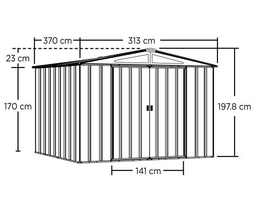 Abri Métal, grand volume, imitation bois, 3.10 x 3.70, 11.50m²