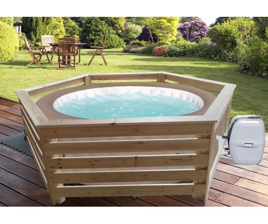 Habillage hexagonal pour spas et piscines gonflables, Bois, 2.60 x 2.10 m, 5.46m²