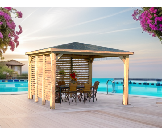 Pool House Blueterm, 2 parois avec ventelles mobiles, THT Toit en panneaux ACP, 3.50 x 3.50 m, 12.25m²