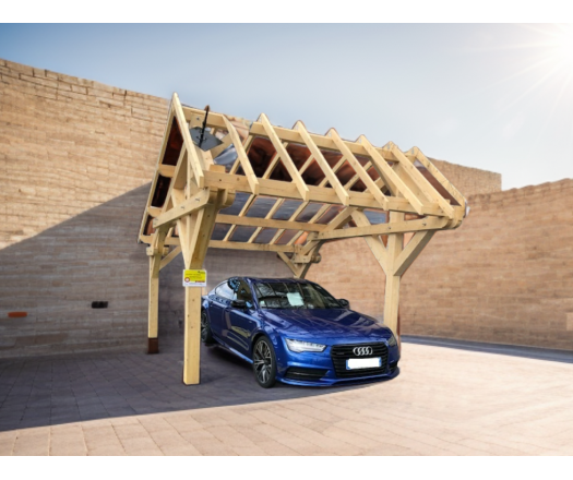 Carport Lemno, Sapin du nord section 160 x 120mm//80 x 120mm, 3.90 x 5.00m, 19.70m²