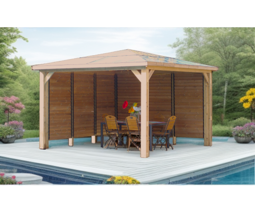 Pool House Blueterm, 2 parois avec ventelles mobiles, THT Toit en panneaux ACP, 3.50 x 3.50 m, 12.25m²