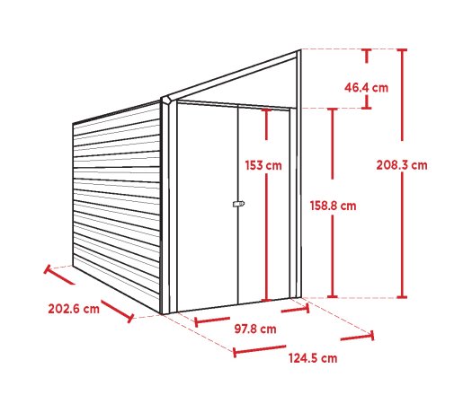 Abri, métal, ouverture latérale, 1.20 x 2.00m, 2.40m²