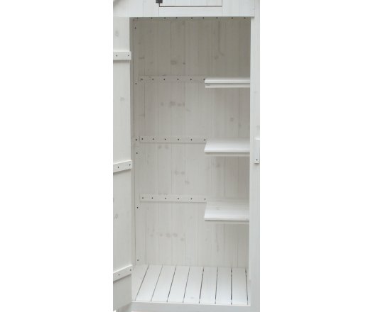 Armoire cabine de rangement équipée de 3 étagères, Bois lasurée finition blanc, 0.65 x 0.44 m,  0.28m²