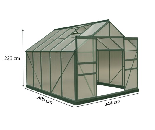 Serre jardin, Aluminium couleur verte, 3.00 x 2.45 m, 7.35m²