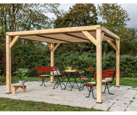 Pergola Veneto avec ventelles réglables, Bois douglas, 3.40 x3.10 m, 10.50m²