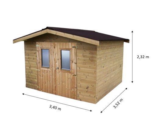 Abri Thermabri, Epicéa THT madriers 28mm, 3.40 x 3.50m, 12m²
