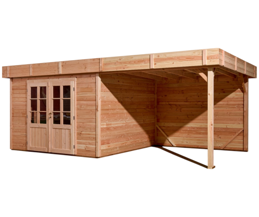 Abri Dhana avec bûcher, Douglas Madriers 28mm, 5.75 x 3.00m, 17.25m²