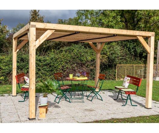 Pergola Veneto avec ventelles réglables, Bois douglas, 3.40 x3.60 m, 12.20