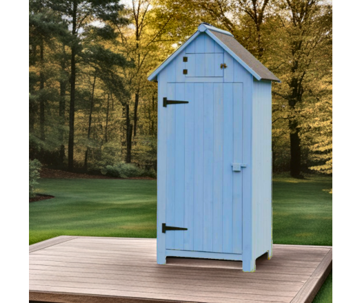 Armoire cabine de rangement équipée de 3 étagères, Bois lasurée finition bleu, 0.65 x 0.44 m, 0.28m²