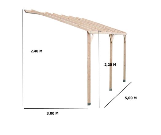 Carport Mural/Pergola Adossable, Pin sylvestre traité autoclave classe III, 3.00 x 5.00m, 15m²