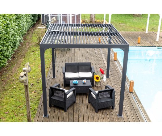 Pergola Bioclimatique avec ventelles, Aluminium gris anthracite, 2.40 x 3.00m, 7.20m²