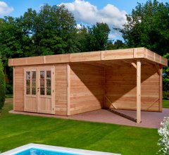 Abri Dhana avec bûcher, Douglas Madriers 28mm, 5.75 x 3.00m, 17.25m²