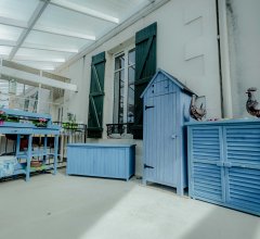 Ensemble de cuisine et atelier de jardinage, Bois lasuré couleur bleue