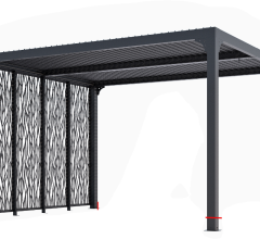 Pergola bioclimatique avec ventelles avec 4 panneaux moucharabieh coté 3m, Aluminium gris anthracite, 3.60 x 3.00m, 10.80m²